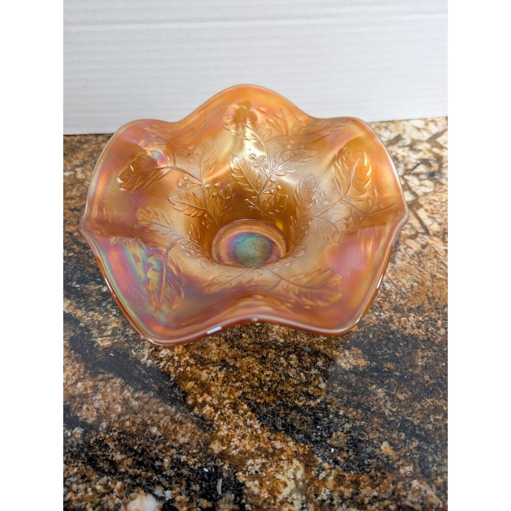 Vintage Early Fenton Marigold Carnival Glass Holly Hat Vase